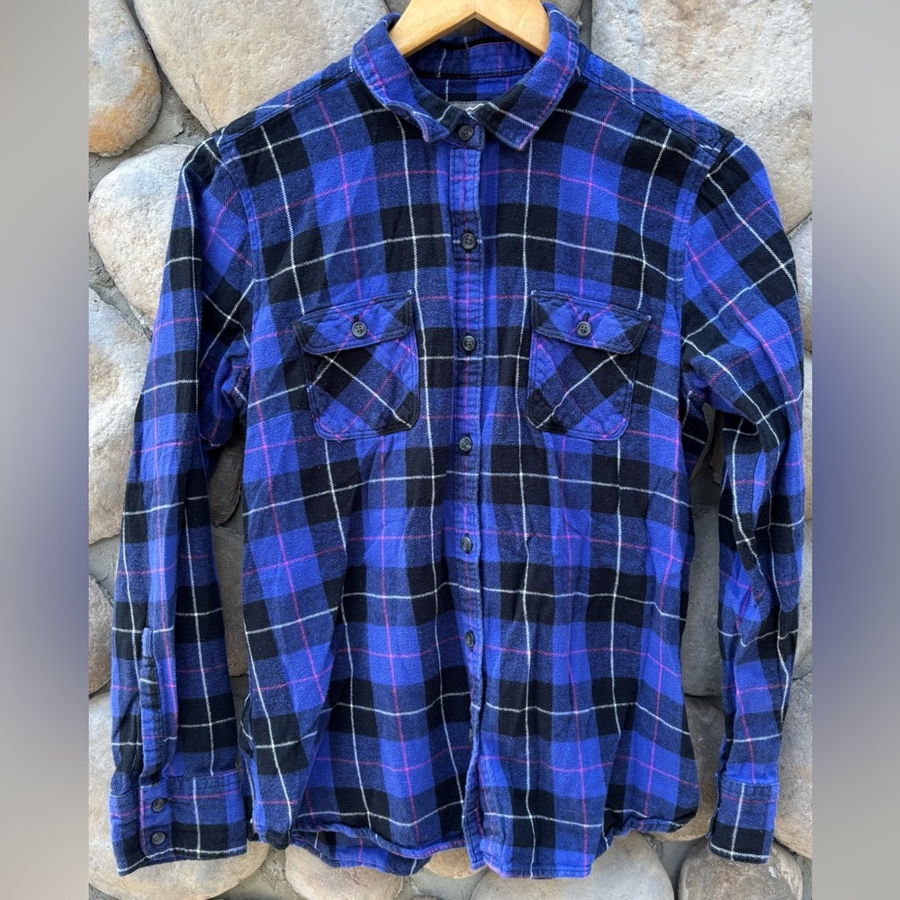 Eddie Bauer Purple Plaid Button-Down Flannel Shirt